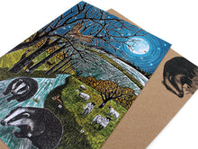 Load image into Gallery viewer, Advent Calendar Card Moonlight and Badgers by Printmaker Molly Lemon made in the UK