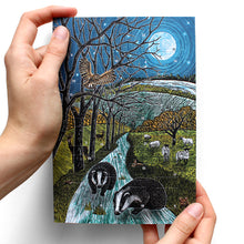 Load image into Gallery viewer, Advent Calendar Card Moonlight and Badgers by Printmaker Molly Lemon for Nature Lovers