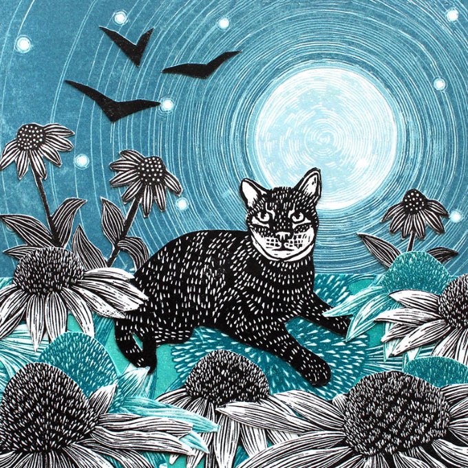 Cat in the Moonlight Card