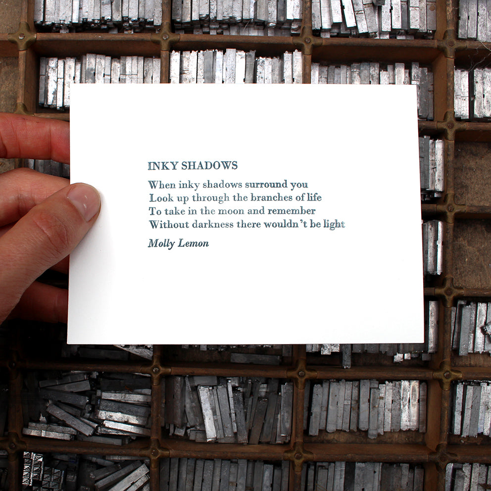 Letterpress Inky Shadows Poem