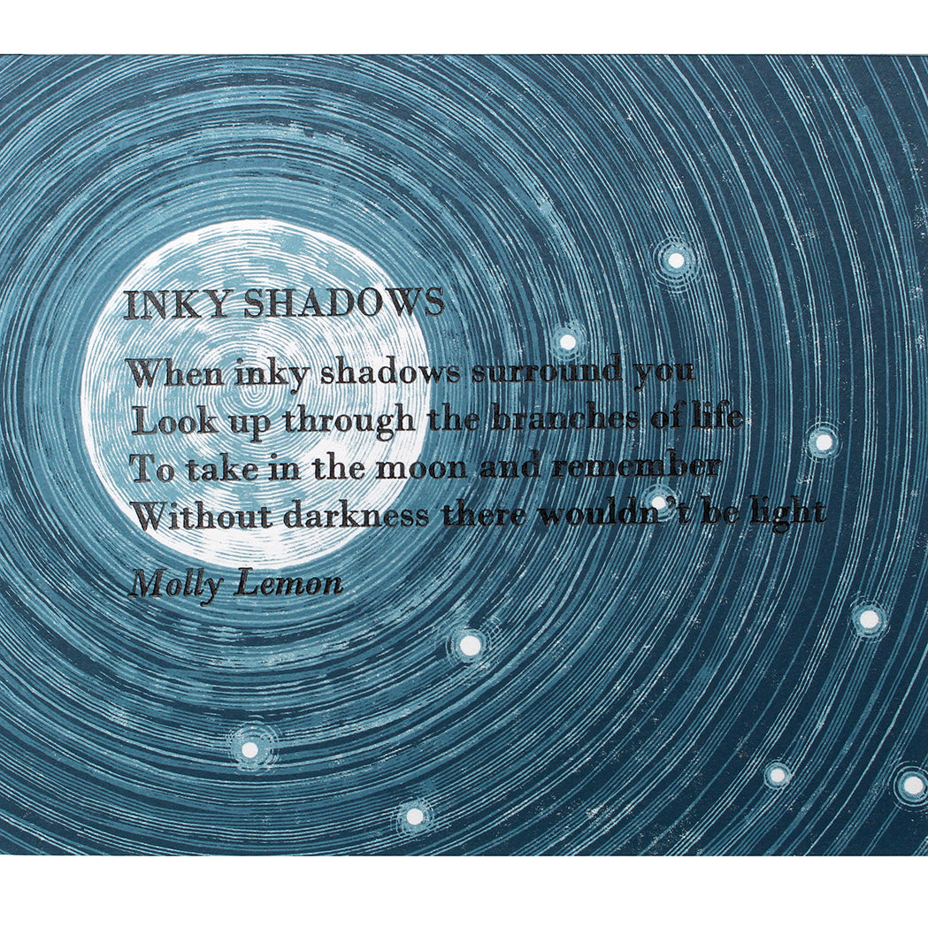Letterpress Inky Shadows Poem on Moon 2023