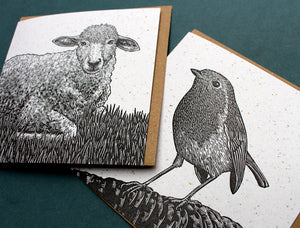 Robin and Sheep Letterpress Cards