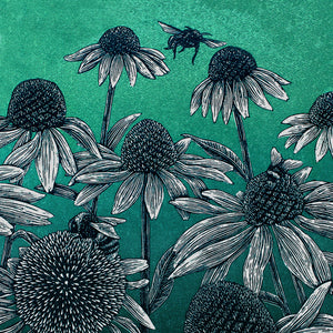 WHOLESALE LISTING Bees and Echinacea (Blue) Greetings Card RRP £3