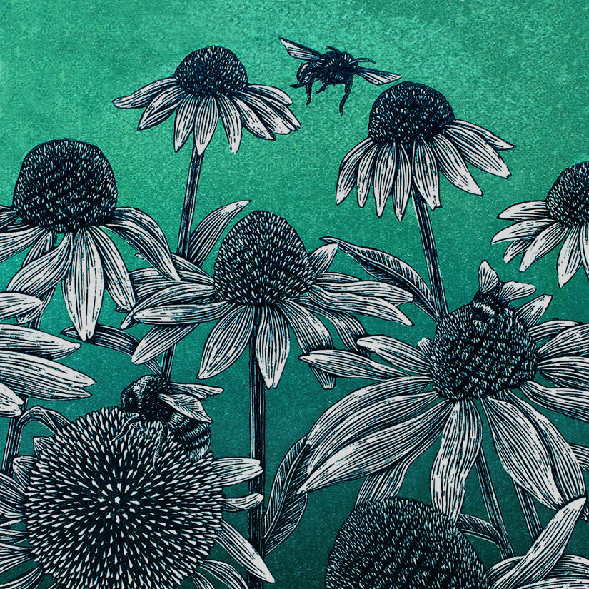 WHOLESALE LISTING Bees and Echinacea (Blue) Greetings Card RRP £3